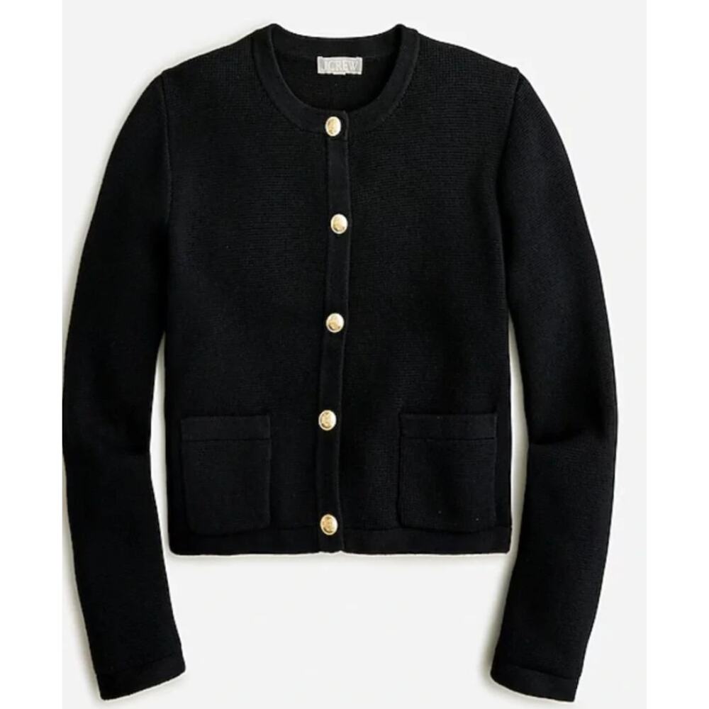 J.Crew Emilie sweater lady black cotton gold button jacket Small - Picture 2 of 3